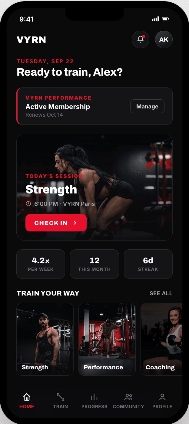 VYRN Fitness Mobile App preview